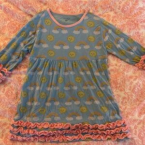 Kickee Pants Blue Dress with Rainbow and Cloud Print